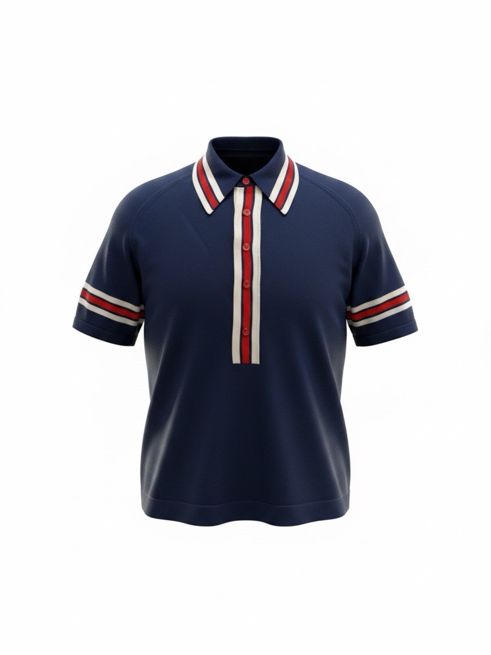 Donegal Coleseta 1960s-70s Classic Men's Navy Polo with Red & White Stripe Trim